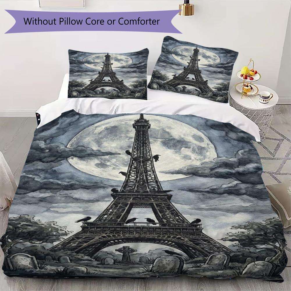 Paris Eiffel Tower Pattern Bedding Uilt Set Uilt Cover Pillowcase Home Decoration Birthday Gift (1 * Duvet Cover + 2 * Pillowcase Without Core)86