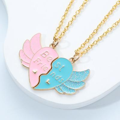 2ks Náhrdelník přátelství Love Wings Patchworkový přívěsek s dopisním potiskem Přívěsek Náhrdelník s jemným zpracováním Náhrdelník Šperky Dárek
