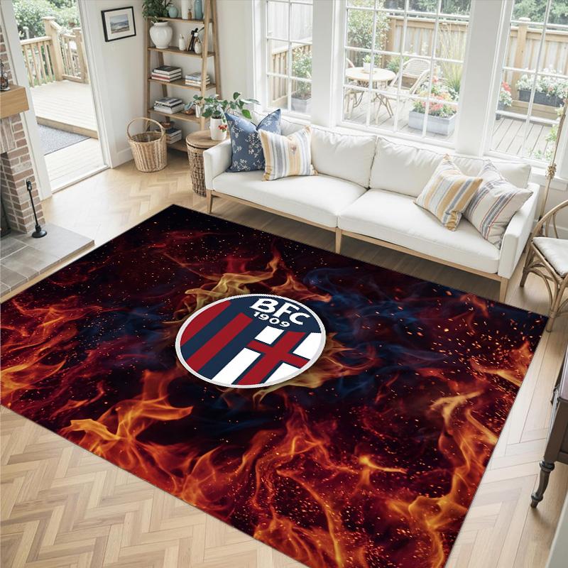 Bologna FC Design Crystal Velvet Carpet Cozy Non?Slip Printed Rug For Bedroom Living Room Entrance