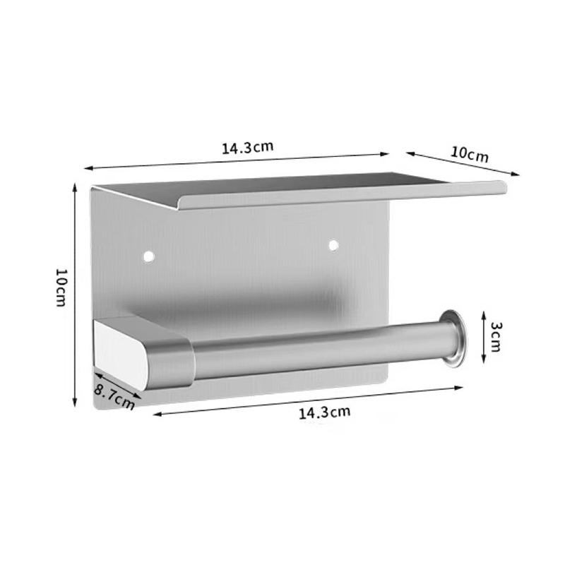 Stainless Steel No-Drill Bathroom Toilet Paper Holder with Phone Shelf - Wall-Mounted Space-Saving Design for Home WC & Restroom
