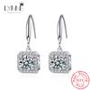 New Fashion Fine Zircon Square Drop Earrings 925 Silver Women Jewelry Gift Round Crystal Luxury Pendant Hook Eardrop