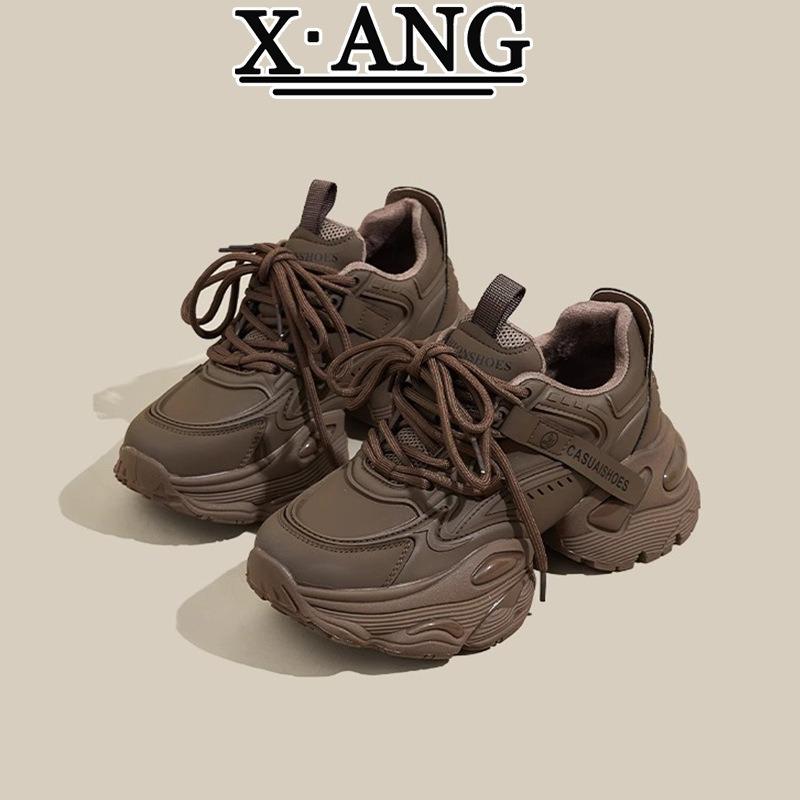 Dad Shoes Leather Inner Height Increase Women's Shoes Spring New Versatile Thick Sole Lightweight Casual Sports Shoes Women