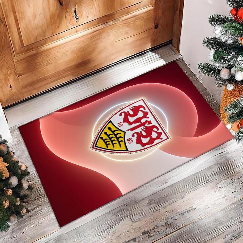 VfB Stuttgart Football Print Crystal Velvet Rug, Comfortable Water Absorbent Non Slip Indoor Floor Carpet