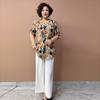 Summer Women's Floral Silk Shirt  Loose V-neck Plus-size Blouse