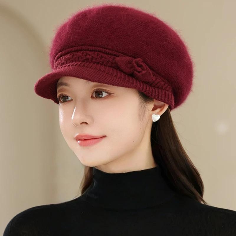 Nouveau Chapeau Chaud d'Hiver pour Femmes à la Mode Doublé de Fourrure Pelucheuse Chapeaux Chauds pour Femmes Décontracté Fourrure de Lapin Extérieur Bonnet Tricoté