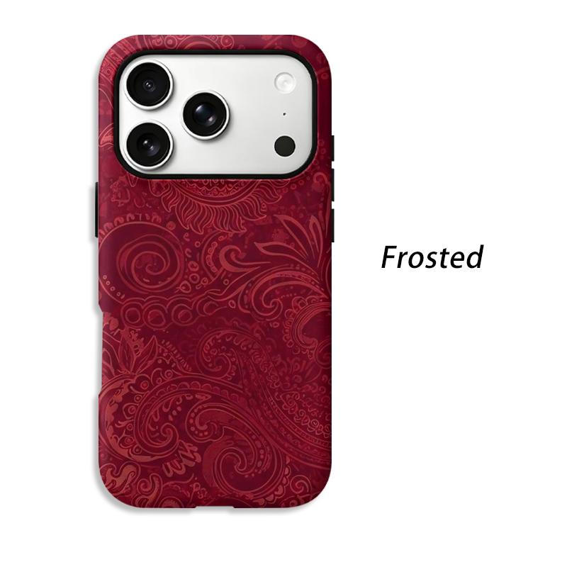 Luxurious Red Paisley Intricate Swirl Pattern Art Graphic Film Aesthetic Protective Shockproof Bumper Phone Case Cover For iPhone 14 15 16 ProMax Plus