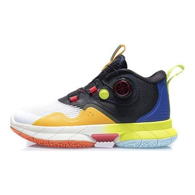 Li Ning Wade Rebound Antidérapantes Absorption des Chocs Résistantes à l'Usure Légères Mi-Hautes Chaussures de Basket-ball Chaussures pour Enfants Noires Blanches Bleues YKBR030-5
