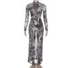 Elegantes Maxikleid mit O-Ausschnitt und Print für Damen, volle Ärmel, figurformendes Gewand, Kleider für Damen, Abendgarderobe, Vestidos
