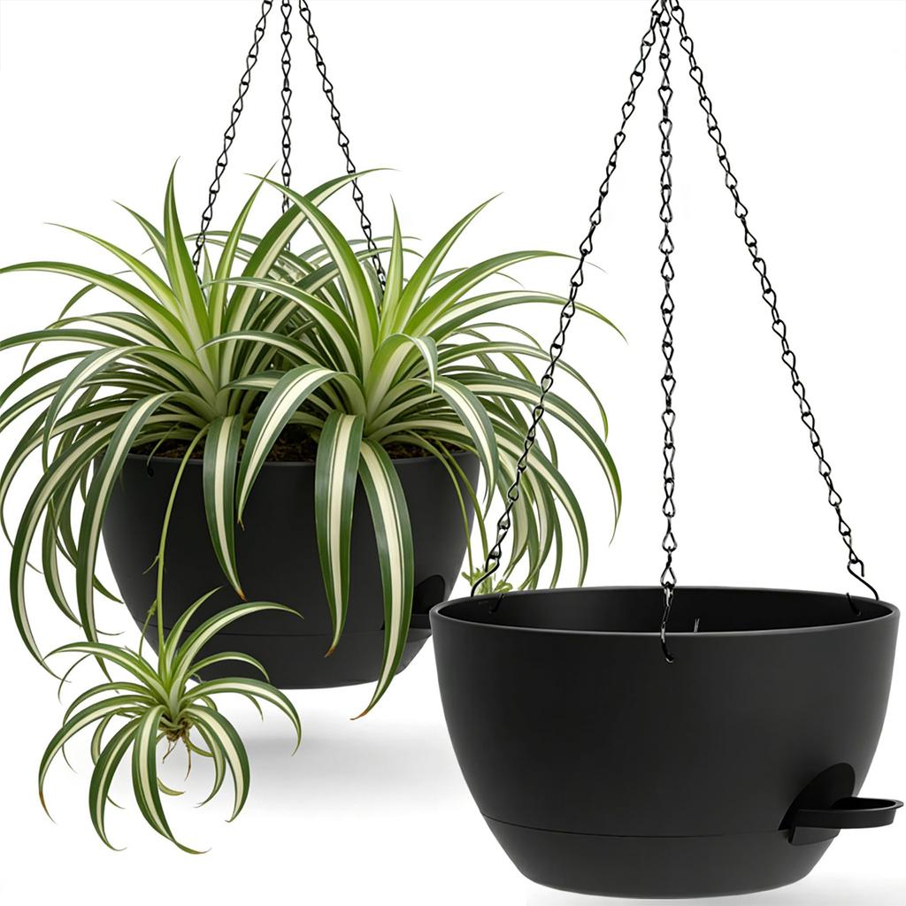 Pot de fleurs suspendu auto-arrosant en plastique avec suspension à chaîne, adapté à une utilisation intérieure et extérieure, avec système de réservoir d'eau