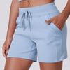 Women's Casual Loose Solid Color Drawstring Pocket Yoga Running Fitness Three Quarter Shorts