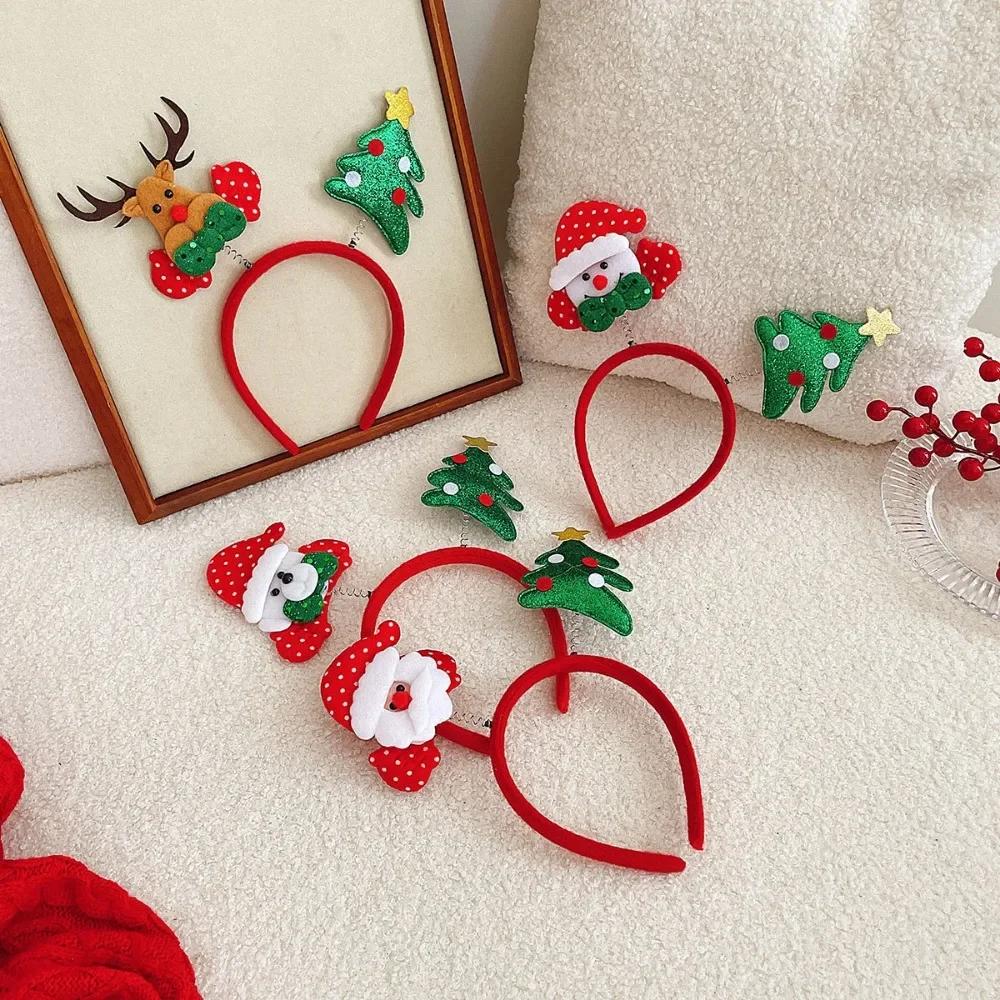New Children's Cartoon Christmas Head Button Hair Band Party Gift Reindeer Antlers Snowman Sprung Headband Christmas Decoration