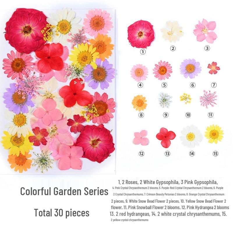 DIY Handmade Dried Flower Embossed Wall Clock with Wood Grain Border