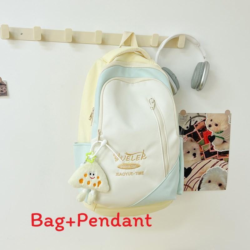 Embroidered Stylish Letter Backpack With Spliced Design For Campus And Travel