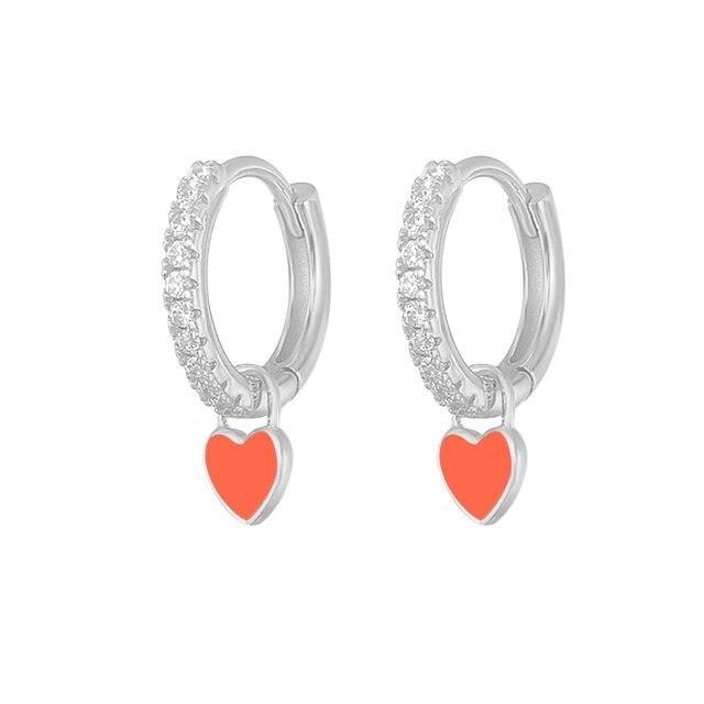 925 Silver Huggie Heart Hoop Earrings for Women Geometric Love Earring Crystals Zircon Piercing Silver Jewelry Girls