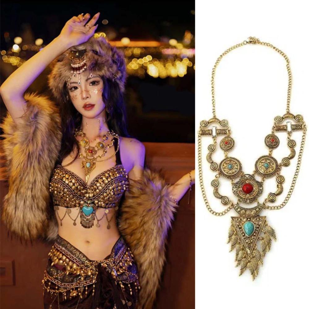 Colorful Stone Ethnic Style Necklace Geometric Sweater Chains Bohemia Tassel Necklace  Festival