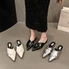 Fashion French Style Silver Headed Half Slippers for Women's 2024 New Summer Mary Jane Cool Slippers Women Sandals