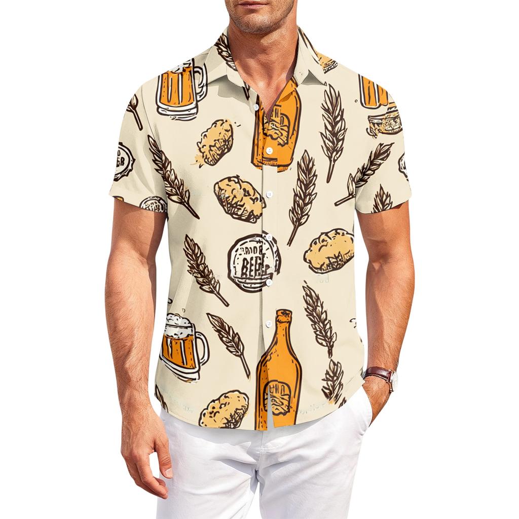 Men's Casual Loose Fit Short Sleeve Shirt with Festival Printed Pattern Button Down Design for Everyday Wear