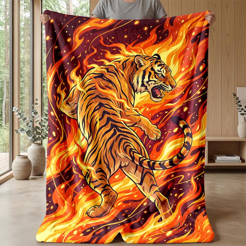 Flaming Tiger Artwork 1 Theme Blanket Lightweight Warm Flannel Blanket Decorative Throw Blanket for Home Decoration