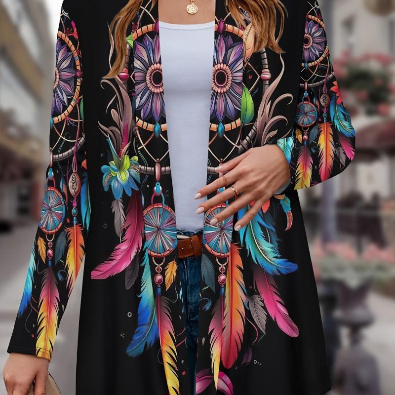 Boho Chic Printed Loose Long Sleeve Open Front Cardigan Women Comfortable Casual Outerwear