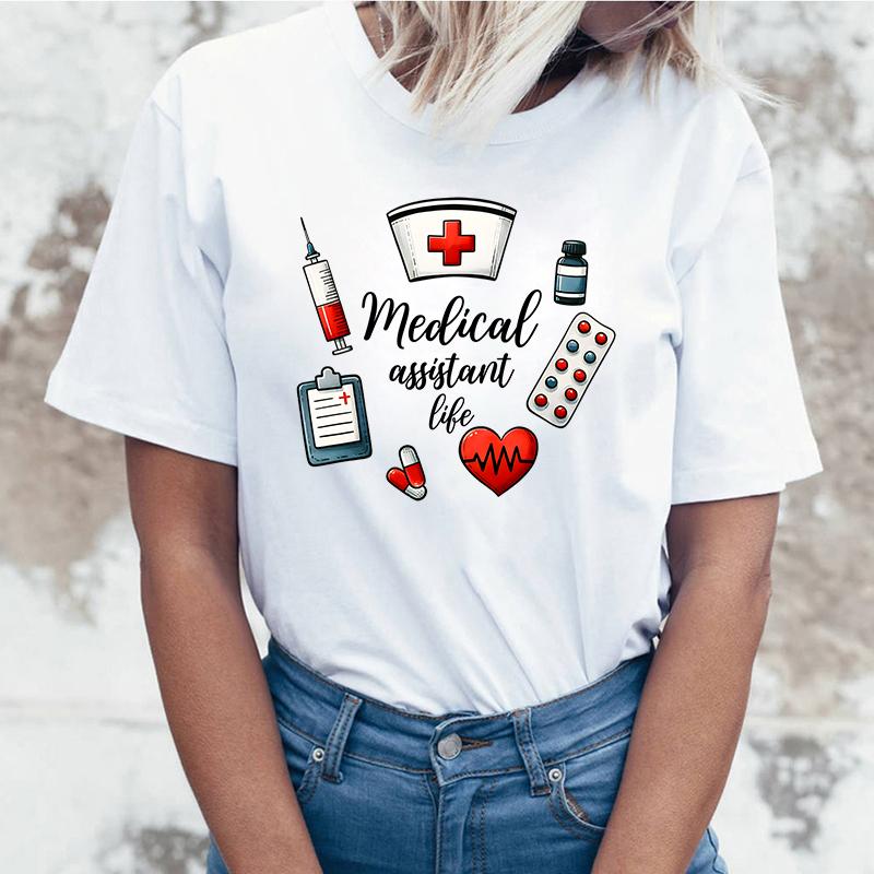 Medical Assistant Life Letter Print Clothes Women Summer Short Sleeves Fashion Summer Casual T-Shirt Tops