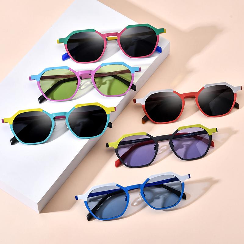 Borregls Colorful Titanium Sunglasses Men Vintage Polygon Fashion Women 2025 Retro Designer Polarized UV400 Sun Glasses 185814T