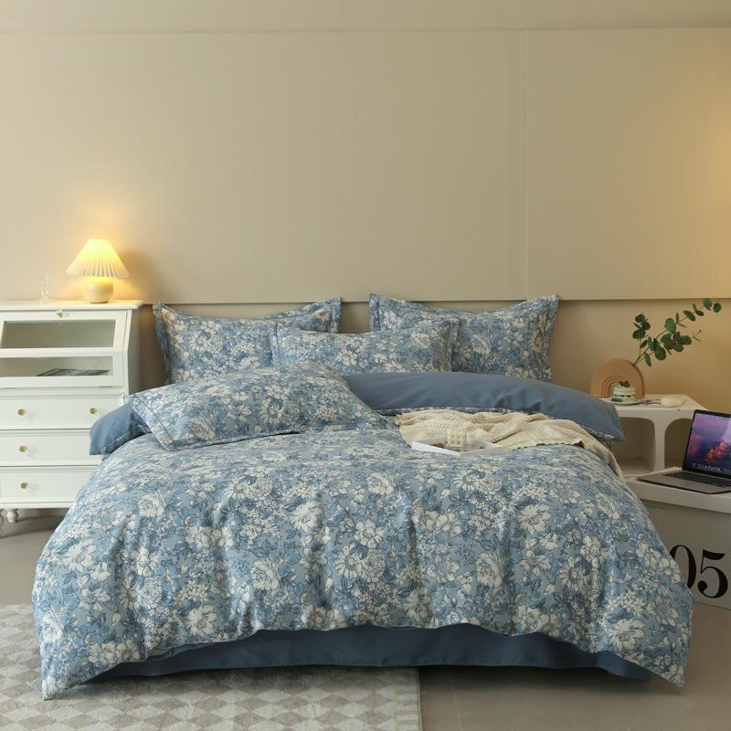 Thick Autumn Winter All Cotton Flannel 4 Piece Bed Sheet Set Home Use Pure Cotton Duvet Cover Fitted Sheet Pillowcases For Students Dormitory