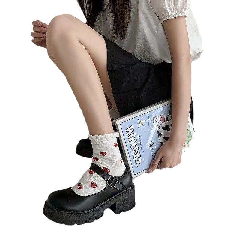 Mary Jane women's shoes small leather shoes British new platform single shoes retro Mary Jane shoes black glossy wedges