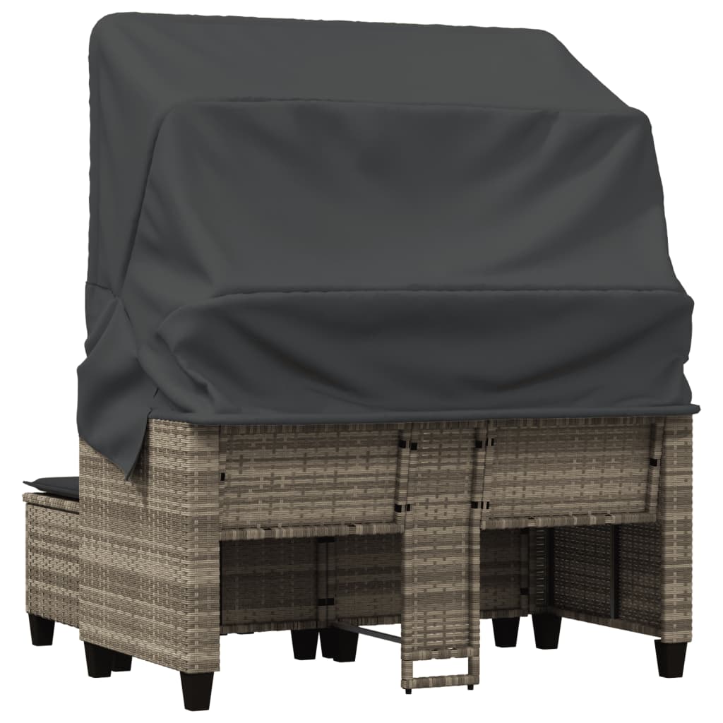 Vidaxl 2-Os. Gartensofa, Dach und Fußstützen, Hellgrau, Rattan PE