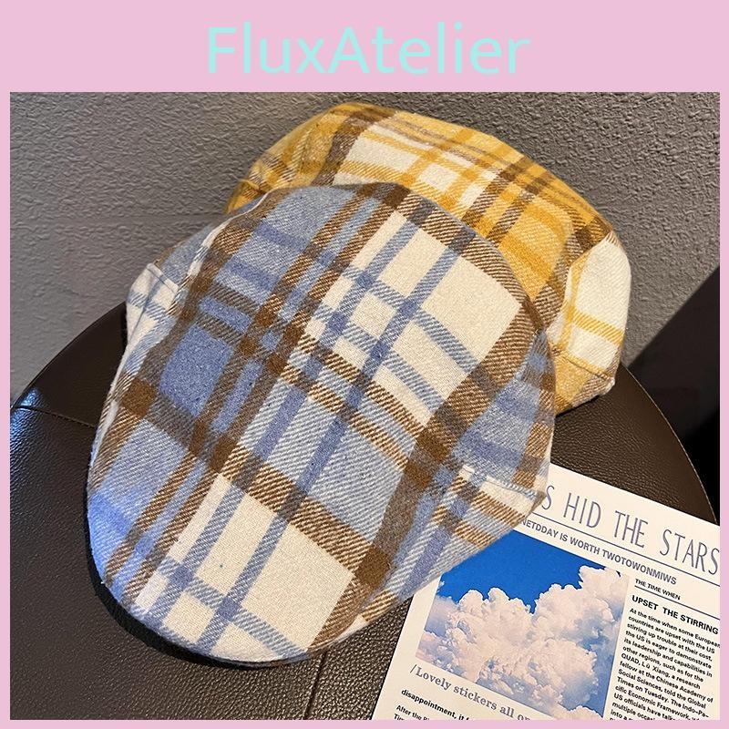 Clashing Grid Color Classic Wool Felt Newsboy Hat Color Blocking Fall Use Winter