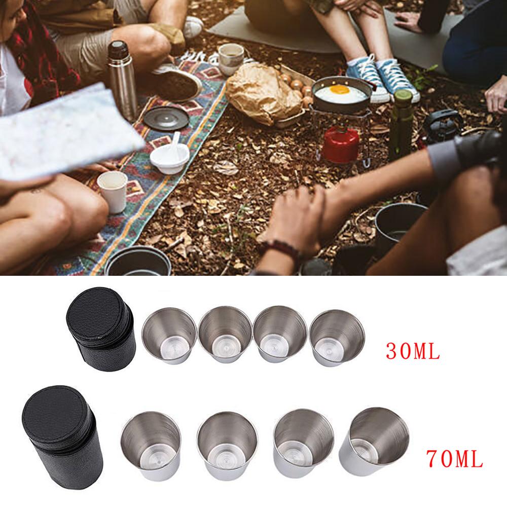 4Pcs/Set Cup Stainless Steel Wine Drinking Shot Glasses With Bag Mug Camping