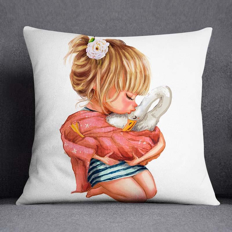 Yoga Little Girl Animal Series Pattern Decorative Pillowcase Square Pillowcase Home Office Ornament