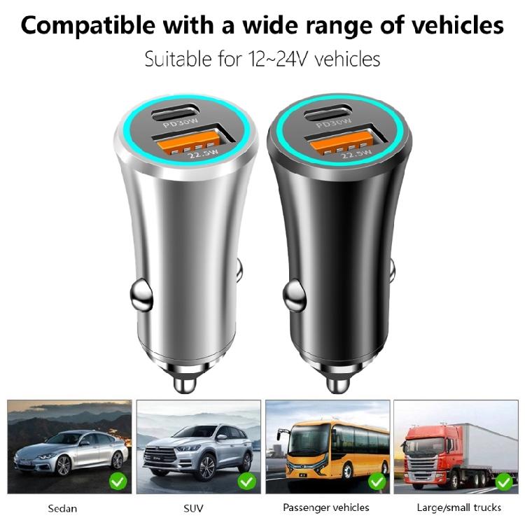 Portable 52.5W Car Phone Charger with Two Port, Quick Charging Adapter Support QC3.0 PD30W for Tablets Phones