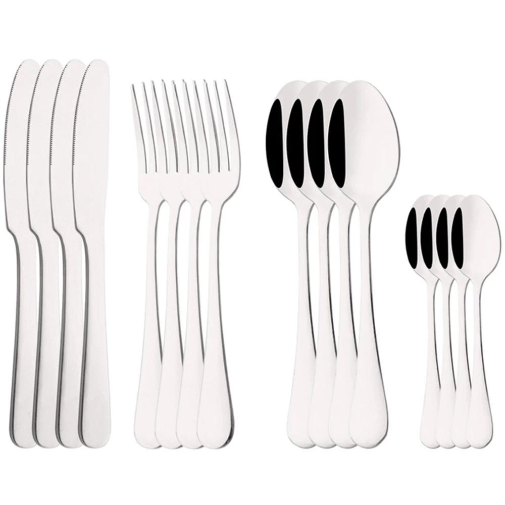 16Pcs/Set Dinnerware Stainless Steel Mirror Rainbow Cutlery Set Kitchen Fork Coffee Spoon Knife Tableware Silverware Set