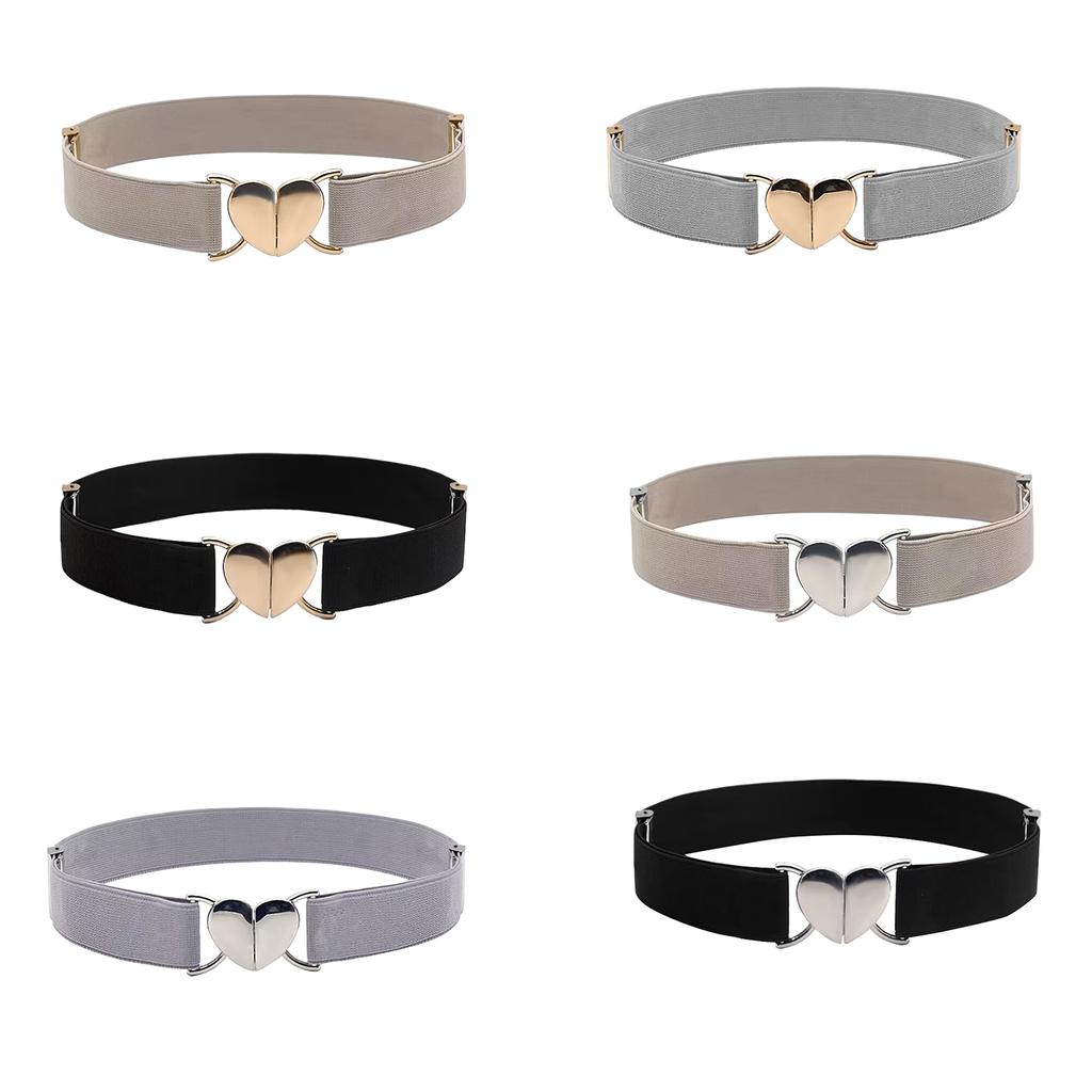 Women Stretchy Belt 1950s Wide Elastic Belts Heart Buckle Elastic Waist Belt Jeans Pant Belt No Show Stretch Belt