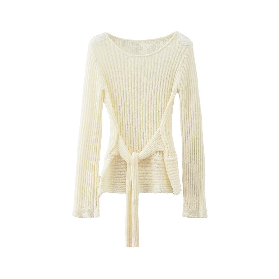 Huang Zheng Schnür-Ausschnitt Strickpullover, Damen Koreanischer Stil Frühling 2025 Freizeit-Top