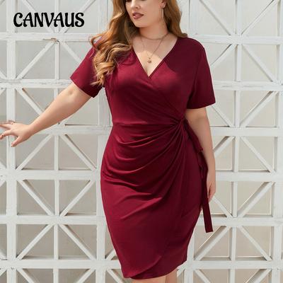 Summer Women's Dress Plus Size Solid Color Casual Vacation Dresses Tie Vacation V-Neck Midi Dresses