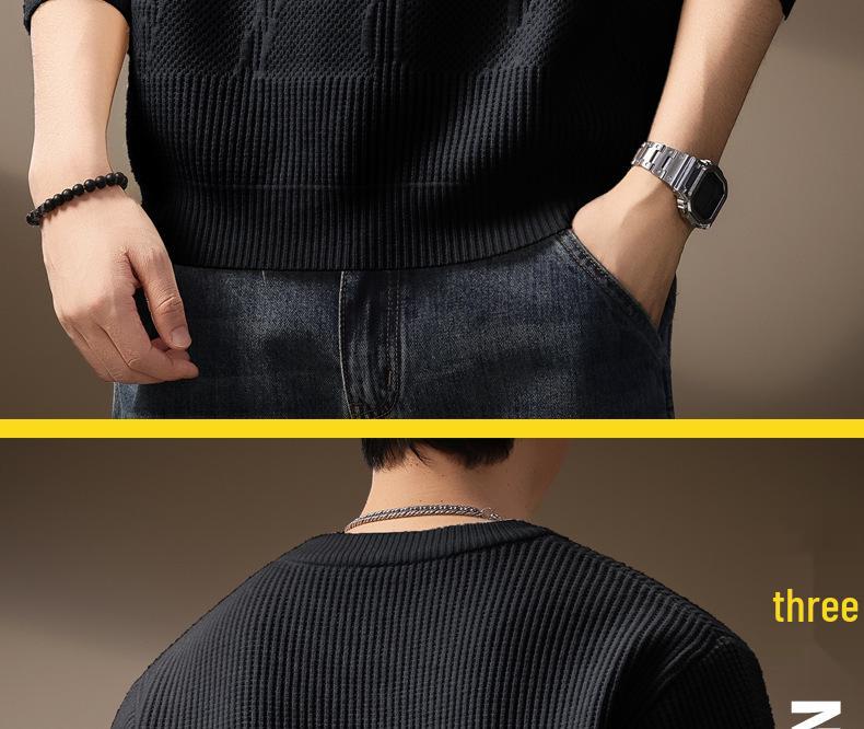 Men's Plus Size Retro Textured Sweater - Thickened Round Neck Pullover for Autumn/Winter