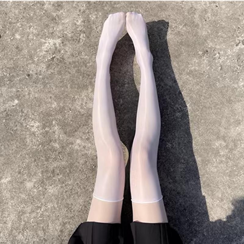 Japanese-Style White Silk Bow Knee-High Stockings