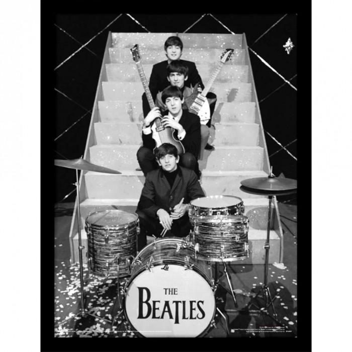 The Beatles Photoshoot Framed Poster One Size noir/blanc