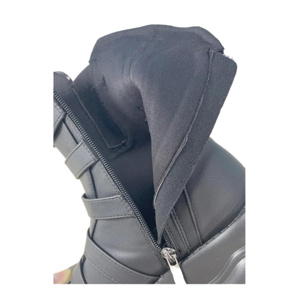 Damen Herbst- und Winterstiefel mit dicker Sohle, Samt, Metall-Punk-Stil, würzig, höhenvergrößernd, kurz, runde Spitze, trendig, cool, Lokomotivstiefel