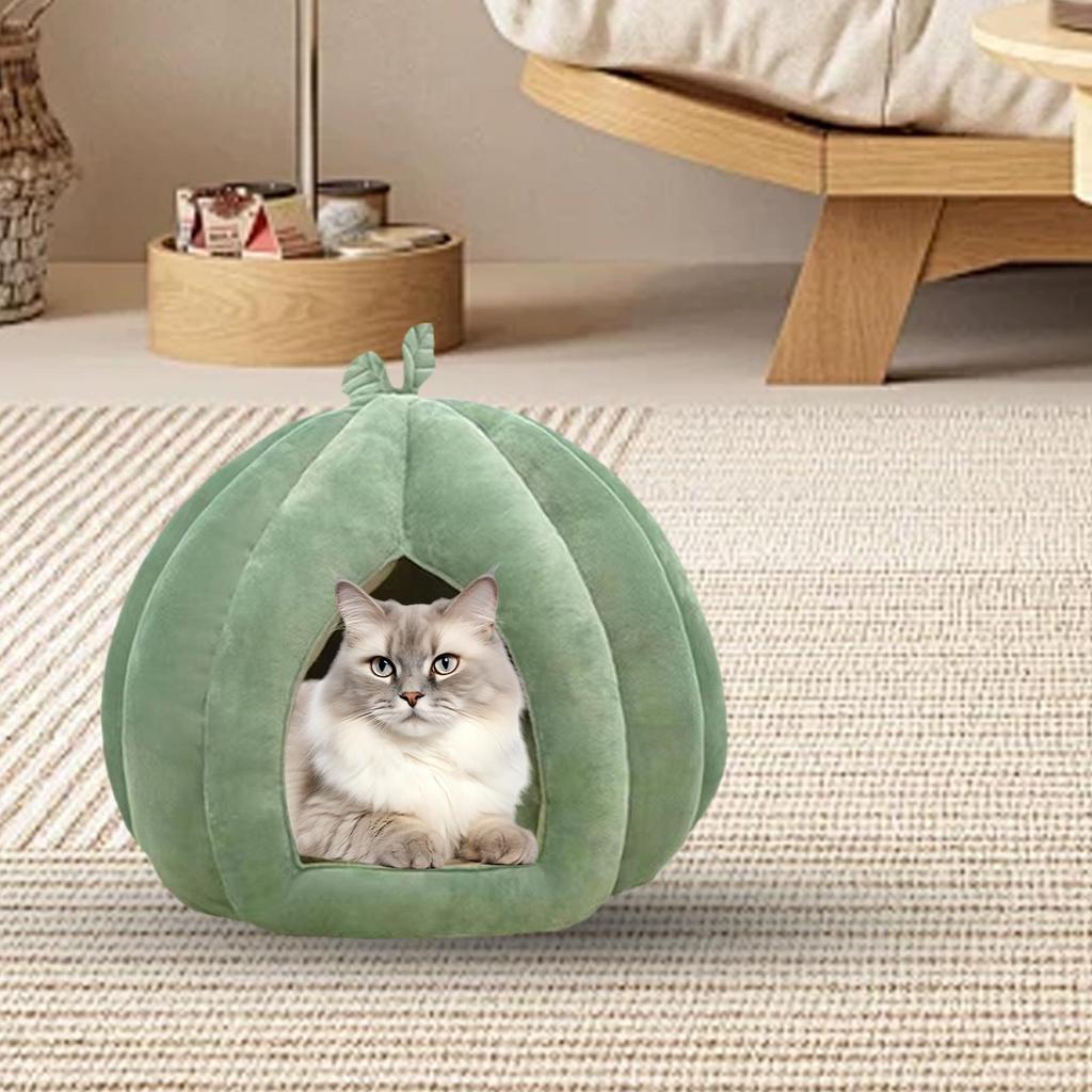 Pumpkin Shape Cat Bed Semi Enclosed Cat Cave House Winter Thickened Halloween Pet Hideaway For Kittens Puppy Pets Supplies