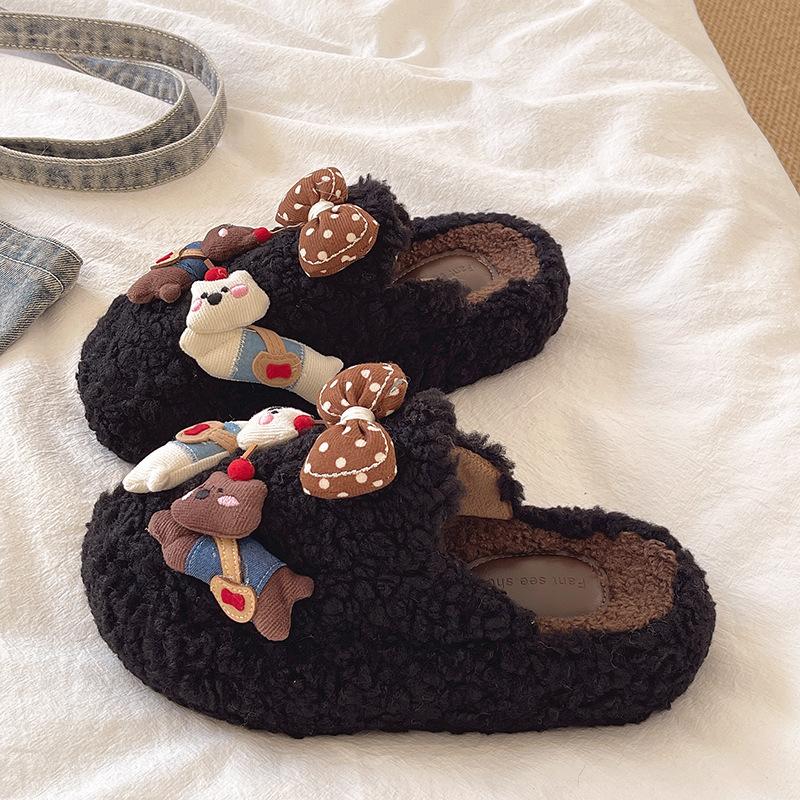 

Thick-bottomed fluffy slippers for women to wear outside autumn and winter 2025 new fashion out small muffin roll plush cotton mop 35