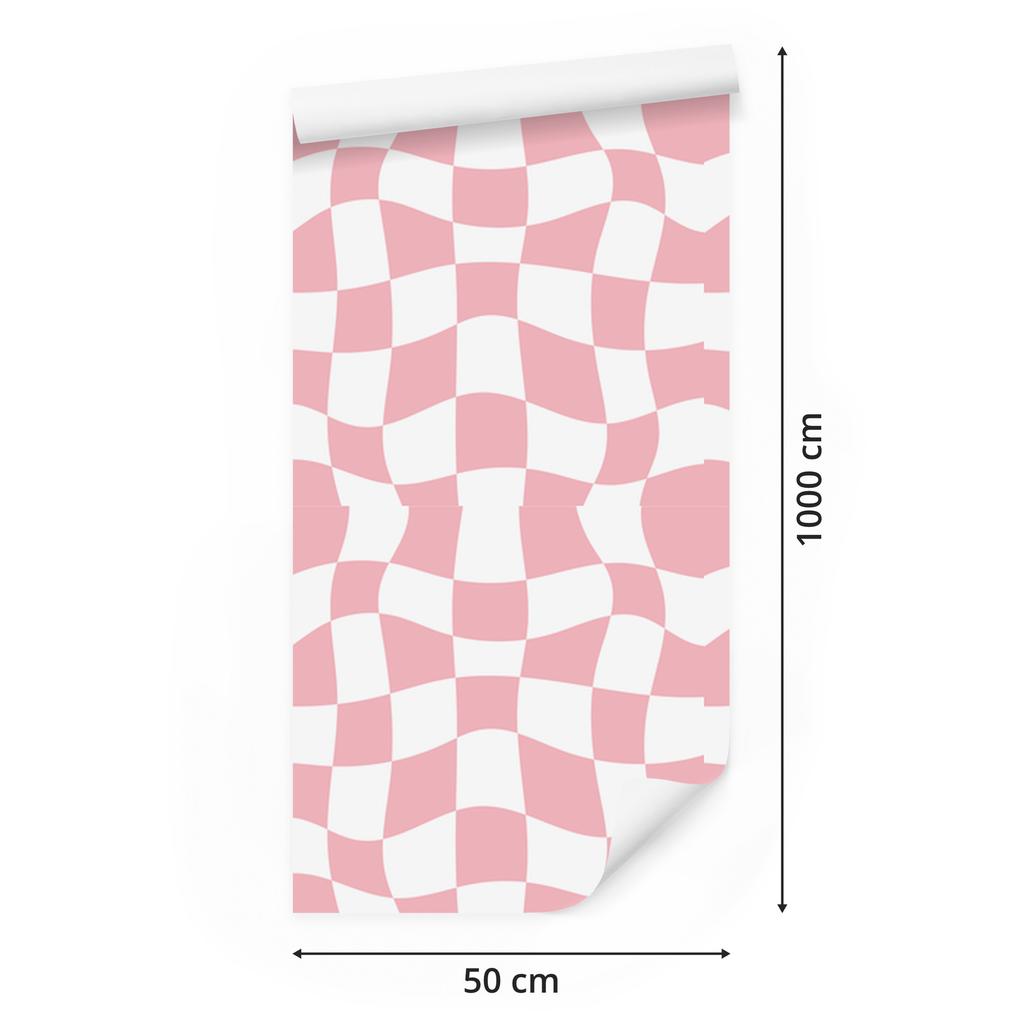 Wallpaper Casual Checkerboard Coral and White for Living Room and Bedroom 50x1000