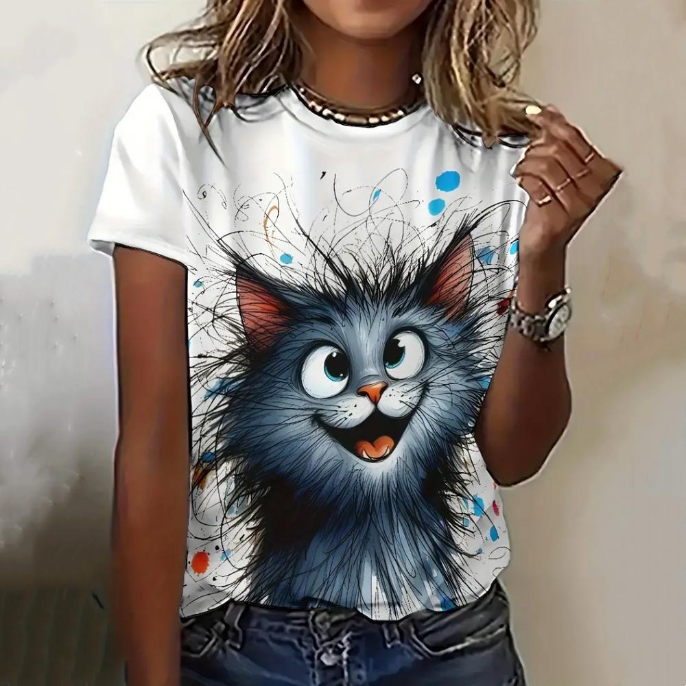 XXS-6XL Plus Size Women's T Shirt Funny Animal Print Casual Short Sleeve Tops Tees Fashion Summer Female Oversized Clothing