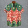 Art retro vintage men's shirt with mottled marks, standing collar printed short sleeved shirt, casual and comfortable top