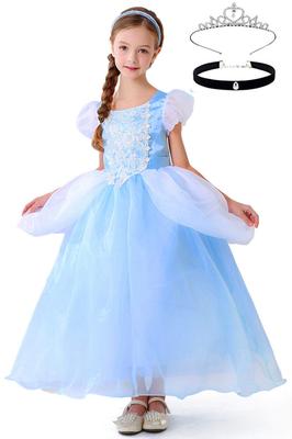 Cinderella Kleid Kinderkleid Tiara Set Kinderkostüm Cosplay Blau Einteiler Event Bühnenkostüm Verkleidung Aufführung Maskerade Weihnachten Halloween