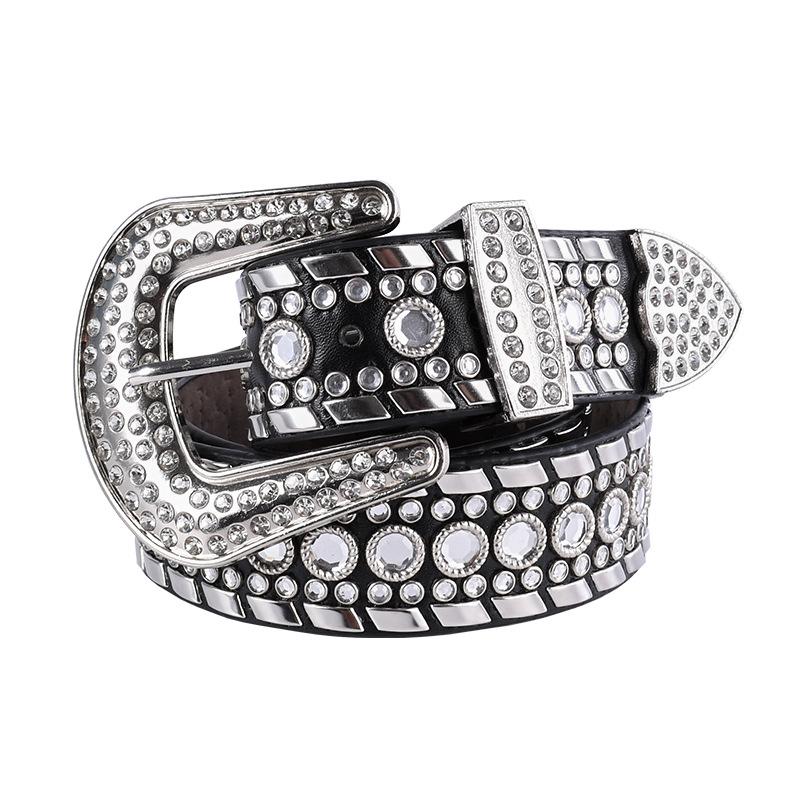 Unisex Fashion Rivet Belt with Rhinestone Alloy Pin Buckle