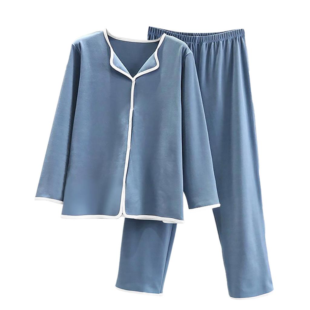 Ladies' Casual And Comfortable Long Sleeved Solid Color With Thick Velvet Sleepwear And Warm Pants Plus Size Set