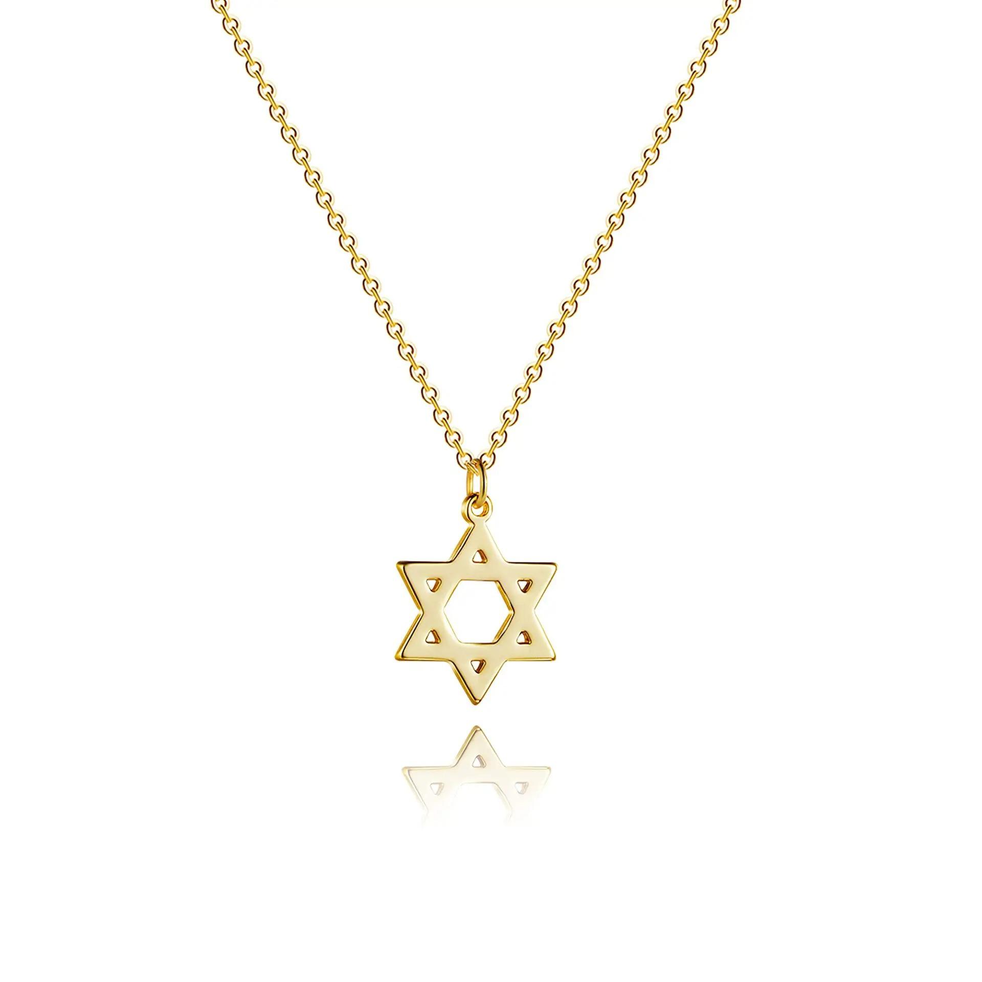 Exquisite Stainless Steel Star of David Pendant Necklace Gold 40+5