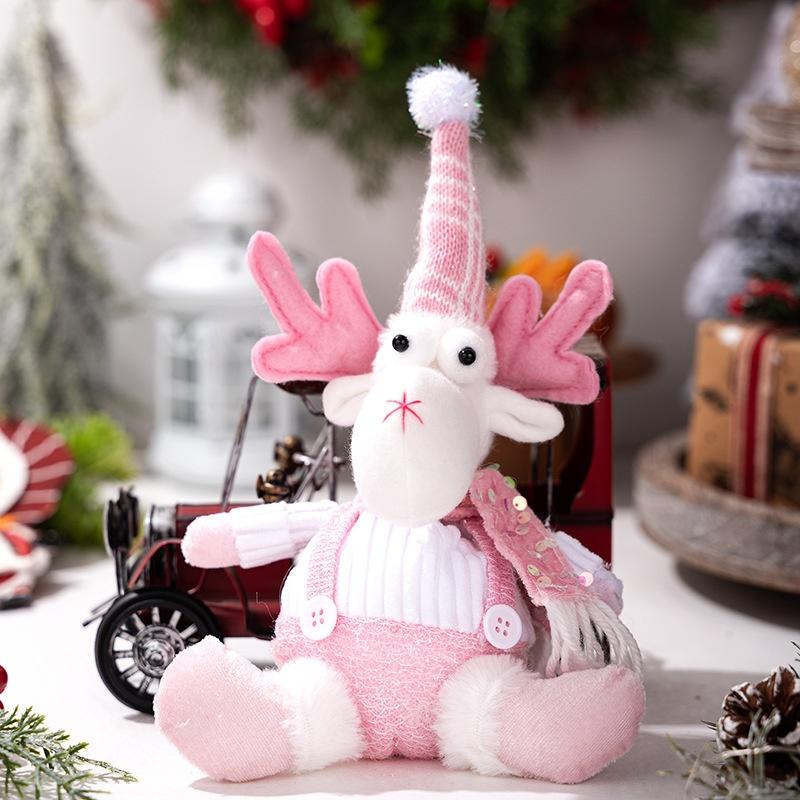 1Pc Christmas Decorations Christmas Pink Glitter Doll Pendant Santa Claus Pendant Snowman Elk Pendant